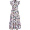 imagePRETTYGARDEN Womens 2025 Summer Floral Midi Dress Cap Sleeve V Neck Ruffle Long Flowy Boho Casual Beach Vacation DressesFloral Purple Pink