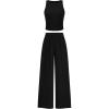 imagePRETTYGARDEN Womens Summer 2 Piece Sets Ribbed Knit Crew Neck Sleeveless Crop Tank Tops Wide Leg Pants Casual Lounge SetBlack
