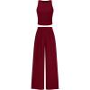 imagePRETTYGARDEN Womens Summer 2 Piece Sets Ribbed Knit Crew Neck Sleeveless Crop Tank Tops Wide Leg Pants Casual Lounge SetWine Red