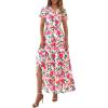 imagePRETTYGARDEN Womens Summer Boho Maxi Dresses Floral Short Sleeve V Neck A Line Tiered Ruffle Flowy Long Beach Vacation DressGreen Pink Floral