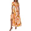 imagePRETTYGARDEN Womens Summer Boho Maxi Dresses Floral Short Sleeve V Neck A Line Tiered Ruffle Flowy Long Beach Vacation DressPink Watercolour