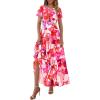 imagePRETTYGARDEN Womens Summer Boho Maxi Dresses Floral Short Sleeve V Neck A Line Tiered Ruffle Flowy Long Beach Vacation DressRed
