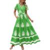 imagePRETTYGARDEN Womens Summer Casual V Neck Boho Maxi Dress Flowy Aline Bell Sleeve Tiered Floral Dresses with PocketFloral Green White