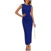 imagePRETTYGARDEN Womens Summer Wedding Guest Dresses 2025 Sleeveless Ruched Bodycon Fitted Maxi Long Cocktail Dress with SlitBlue