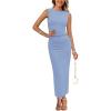 imagePRETTYGARDEN Womens Summer Wedding Guest Dresses 2025 Sleeveless Ruched Bodycon Fitted Maxi Long Cocktail Dress with SlitLight Blue