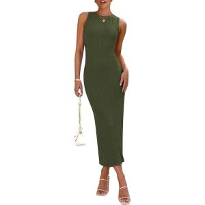 imagePRETTYGARDEN Womens 2025 Summer Casual Maxi Dresses Ribbed Knit Sleeveless Bodycon Long Elegant Party Going Out SundressArmy Green