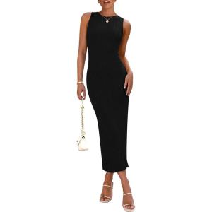 imagePRETTYGARDEN Womens 2025 Summer Casual Maxi Dresses Ribbed Knit Sleeveless Bodycon Long Elegant Party Going Out SundressBlack