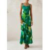 imagePRETTYGARDEN Maxi Dresses for Women 2025 Summer Tiered Floral Beach Sundress Spaghetti Strap Wedding Guest Long DressPrint Green
