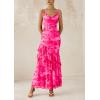 imagePRETTYGARDEN Maxi Dresses for Women 2025 Summer Tiered Floral Beach Sundress Spaghetti Strap Wedding Guest Long DressPrint Pink