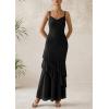 imagePRETTYGARDEN Maxi Dresses for Women 2025 Summer Tiered Floral Beach Sundress Spaghetti Strap Wedding Guest Long DressSolid Black