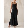 imagePRETTYGARDEN Maxi Dresses for Women 2025 Summer Tiered Floral Beach Sundress Spaghetti Strap Wedding Guest Long DressSolid Black