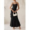imagePRETTYGARDEN Maxi Dresses for Women 2025 Summer Tiered Floral Beach Sundress Spaghetti Strap Wedding Guest Long DressSolid Black