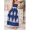 imagePRETTYGARDEN Summer Dress for Women 2025 Floral Sundress Spaghetti Strap Flowy Beach Vacation Boho Maxi DressesDark Blue White Floral