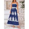 imagePRETTYGARDEN Summer Dress for Women 2025 Floral Sundress Spaghetti Strap Flowy Beach Vacation Boho Maxi DressesDark Blue White Floral
