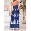 imagePRETTYGARDEN Summer Dress for Women 2025 Floral Sundress Spaghetti Strap Flowy Beach Vacation Boho Maxi DressesDark Blue White Floral