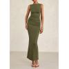 imagePRETTYGARDEN Womens 2025 Summer Semi Formal Midi Dresses Sleeveless Ruched Bodycon Slit Long Elegant Cocktail Party DressArmy Green