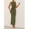 imagePRETTYGARDEN Womens 2025 Summer Semi Formal Midi Dresses Sleeveless Ruched Bodycon Slit Long Elegant Cocktail Party DressArmy Green