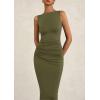 imagePRETTYGARDEN Womens 2025 Summer Semi Formal Midi Dresses Sleeveless Ruched Bodycon Slit Long Elegant Cocktail Party DressArmy Green
