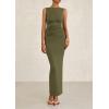 imagePRETTYGARDEN Womens 2025 Summer Semi Formal Midi Dresses Sleeveless Ruched Bodycon Slit Long Elegant Cocktail Party DressArmy Green