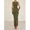imagePRETTYGARDEN Womens 2025 Summer Semi Formal Midi Dresses Sleeveless Ruched Bodycon Slit Long Elegant Cocktail Party DressArmy Green