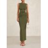 imagePRETTYGARDEN Womens 2025 Summer Semi Formal Midi Dresses Sleeveless Ruched Bodycon Slit Long Elegant Cocktail Party DressArmy Green