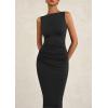 imagePRETTYGARDEN Womens 2025 Summer Semi Formal Midi Dresses Sleeveless Ruched Bodycon Slit Long Elegant Cocktail Party DressBlack