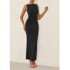 imagePRETTYGARDEN Womens 2025 Summer Semi Formal Midi Dresses Sleeveless Ruched Bodycon Slit Long Elegant Cocktail Party DressBlack