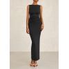 imagePRETTYGARDEN Womens 2025 Summer Semi Formal Midi Dresses Sleeveless Ruched Bodycon Slit Long Elegant Cocktail Party DressBlack