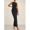imagePRETTYGARDEN Womens 2025 Summer Semi Formal Midi Dresses Sleeveless Ruched Bodycon Slit Long Elegant Cocktail Party DressBlack
