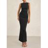 imagePRETTYGARDEN Womens 2025 Summer Semi Formal Midi Dresses Sleeveless Ruched Bodycon Slit Long Elegant Cocktail Party DressBlack