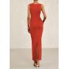 imagePRETTYGARDEN Womens 2025 Summer Semi Formal Midi Dresses Sleeveless Ruched Bodycon Slit Long Elegant Cocktail Party DressBrick Red