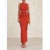 imagePRETTYGARDEN Womens 2025 Summer Semi Formal Midi Dresses Sleeveless Ruched Bodycon Slit Long Elegant Cocktail Party DressBrick Red