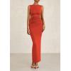 imagePRETTYGARDEN Womens 2025 Summer Semi Formal Midi Dresses Sleeveless Ruched Bodycon Slit Long Elegant Cocktail Party DressBrick Red