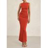 imagePRETTYGARDEN Womens 2025 Summer Semi Formal Midi Dresses Sleeveless Ruched Bodycon Slit Long Elegant Cocktail Party DressBrick Red