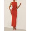 imagePRETTYGARDEN Womens 2025 Summer Semi Formal Midi Dresses Sleeveless Ruched Bodycon Slit Long Elegant Cocktail Party DressBrick Red