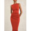 imagePRETTYGARDEN Womens 2025 Summer Semi Formal Midi Dresses Sleeveless Ruched Bodycon Slit Long Elegant Cocktail Party DressBrick Red