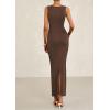 imagePRETTYGARDEN Womens 2025 Summer Semi Formal Midi Dresses Sleeveless Ruched Bodycon Slit Long Elegant Cocktail Party DressCoffee