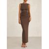 imagePRETTYGARDEN Womens 2025 Summer Semi Formal Midi Dresses Sleeveless Ruched Bodycon Slit Long Elegant Cocktail Party DressCoffee