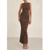 imagePRETTYGARDEN Womens 2025 Summer Semi Formal Midi Dresses Sleeveless Ruched Bodycon Slit Long Elegant Cocktail Party DressCoffee