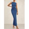 imagePRETTYGARDEN Womens 2025 Summer Semi Formal Midi Dresses Sleeveless Ruched Bodycon Slit Long Elegant Cocktail Party DressDark Blue