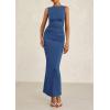 imagePRETTYGARDEN Womens 2025 Summer Semi Formal Midi Dresses Sleeveless Ruched Bodycon Slit Long Elegant Cocktail Party DressDark Blue