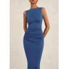 imagePRETTYGARDEN Womens 2025 Summer Semi Formal Midi Dresses Sleeveless Ruched Bodycon Slit Long Elegant Cocktail Party DressDark Blue