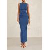 imagePRETTYGARDEN Womens 2025 Summer Semi Formal Midi Dresses Sleeveless Ruched Bodycon Slit Long Elegant Cocktail Party DressDark Blue