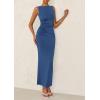 imagePRETTYGARDEN Womens 2025 Summer Semi Formal Midi Dresses Sleeveless Ruched Bodycon Slit Long Elegant Cocktail Party DressDark Blue