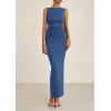 imagePRETTYGARDEN Womens 2025 Summer Semi Formal Midi Dresses Sleeveless Ruched Bodycon Slit Long Elegant Cocktail Party DressDark Blue