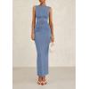 imagePRETTYGARDEN Womens 2025 Summer Semi Formal Midi Dresses Sleeveless Ruched Bodycon Slit Long Elegant Cocktail Party DressGrey Blue