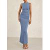 imagePRETTYGARDEN Womens 2025 Summer Semi Formal Midi Dresses Sleeveless Ruched Bodycon Slit Long Elegant Cocktail Party DressGrey Blue