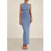 imagePRETTYGARDEN Womens 2025 Summer Semi Formal Midi Dresses Sleeveless Ruched Bodycon Slit Long Elegant Cocktail Party DressGrey Blue