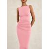 imagePRETTYGARDEN Womens 2025 Summer Semi Formal Midi Dresses Sleeveless Ruched Bodycon Slit Long Elegant Cocktail Party DressPink