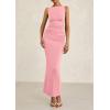 imagePRETTYGARDEN Womens 2025 Summer Semi Formal Midi Dresses Sleeveless Ruched Bodycon Slit Long Elegant Cocktail Party DressPink